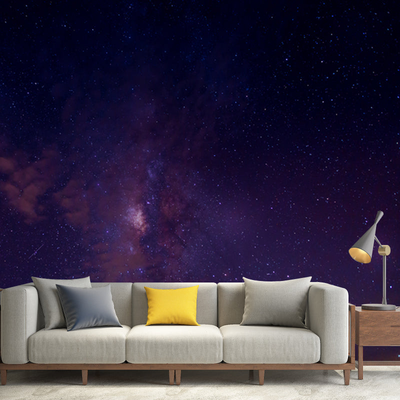 Full Size Modern Wallpaper Mural Purple-Black Night Sky with Star and Cloud Wall Art, Custom Print