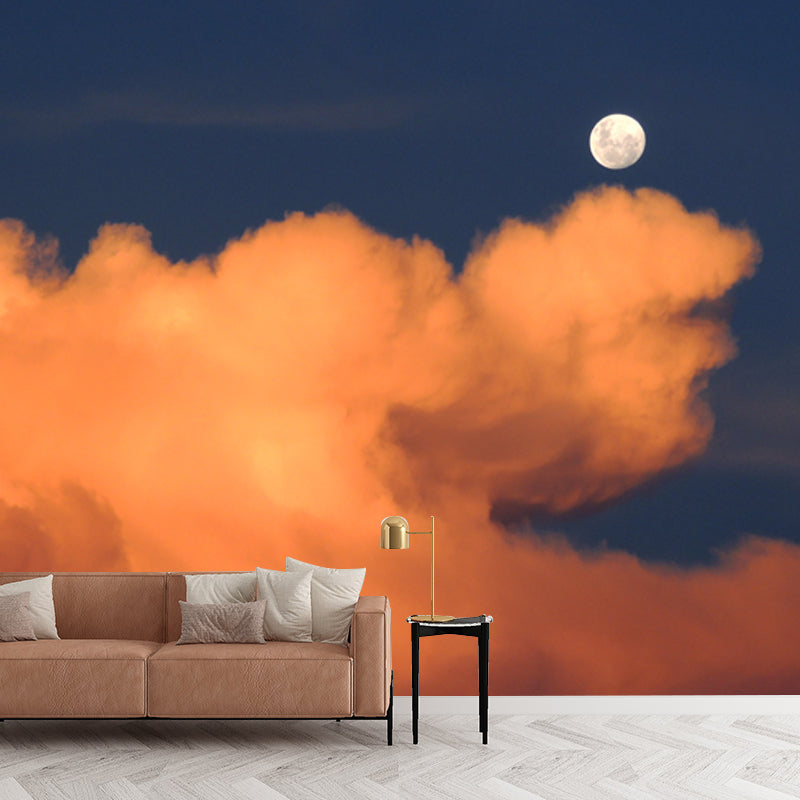 Full Moon Above Cloud Mural Yellow-Blue Modernism Wall Covering for Home Gallery