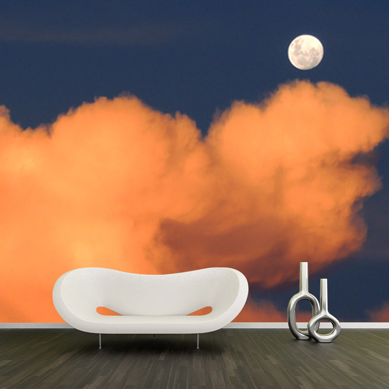 Full Moon Above Cloud Mural Yellow-Blue Modernism Wall Covering for Home Gallery
