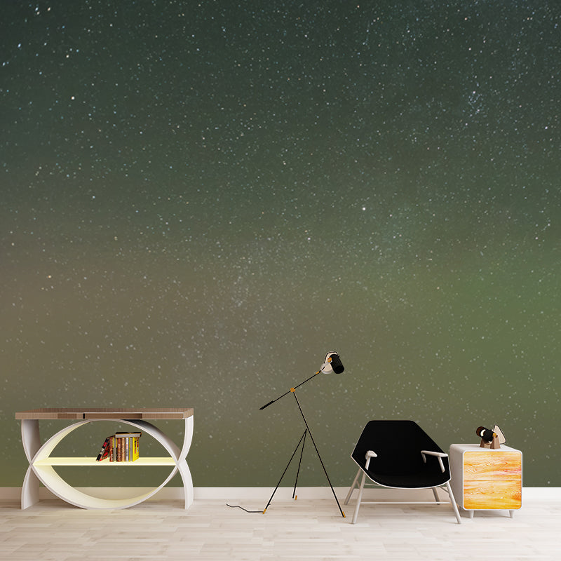 Night and Star Sky Mural Wallpaper in Green Contemporary Wall Decor for Living Room
