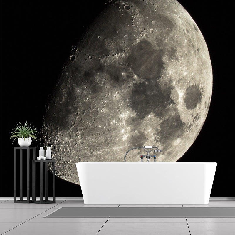 Modern Waxing Gibbous Moon Mural Black-Grey Kids Bedroom Wall Art, Made to Measure