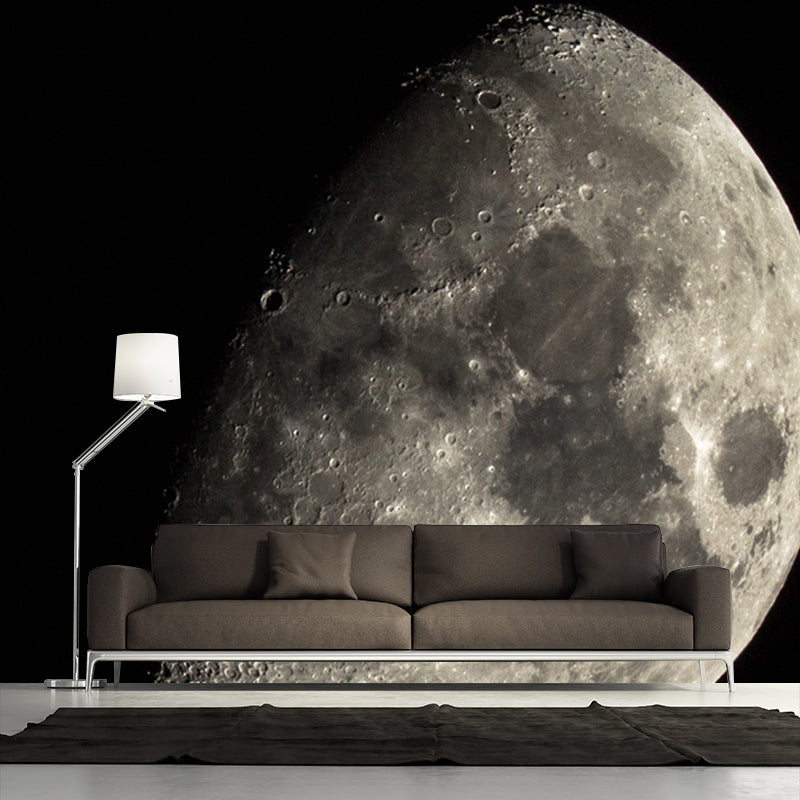Modern Waxing Gibbous Moon Mural Black-Grey Kids Bedroom Wall Art, Made to Measure