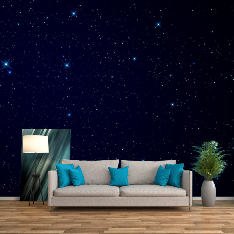 Whole Glittering Star Wall Mural Modern Resplendent Night Sky Wall Covering in Black