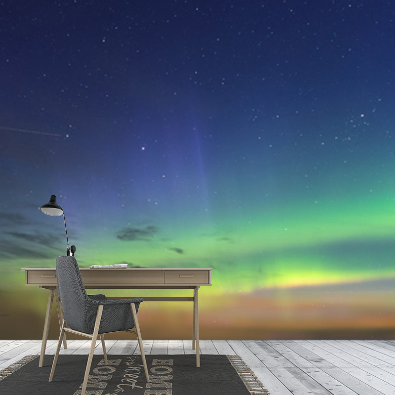 Contemporary Aurora Wallpaper Mural in Aqua Living Room Wall Art, Personalized Size