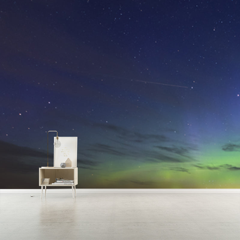 Contemporary Aurora Wallpaper Mural in Aqua Living Room Wall Art, Personalized Size