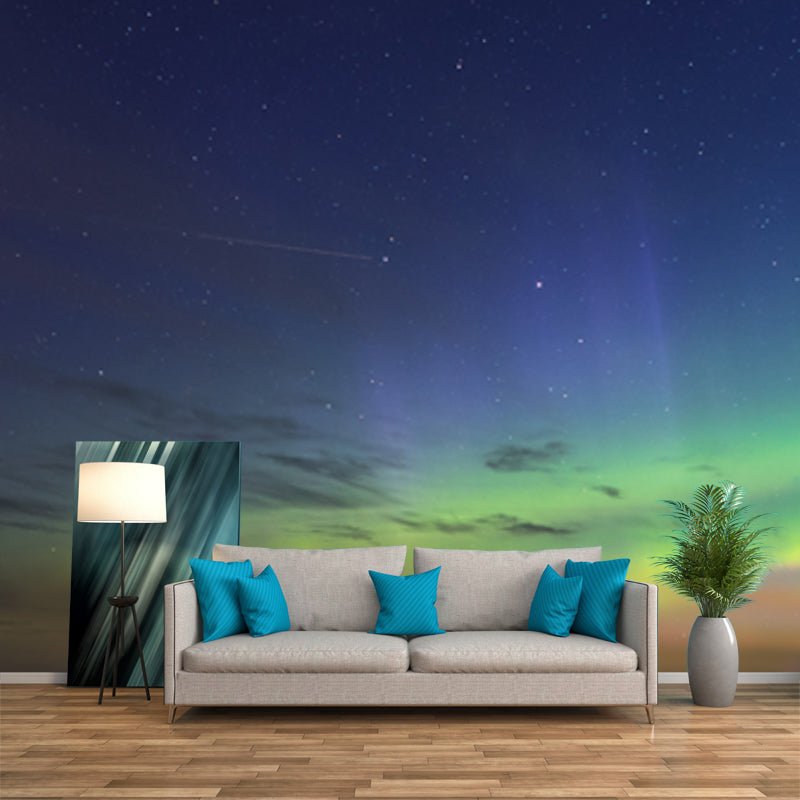 Contemporary Aurora Wallpaper Mural in Aqua Living Room Wall Art, Personalized Size