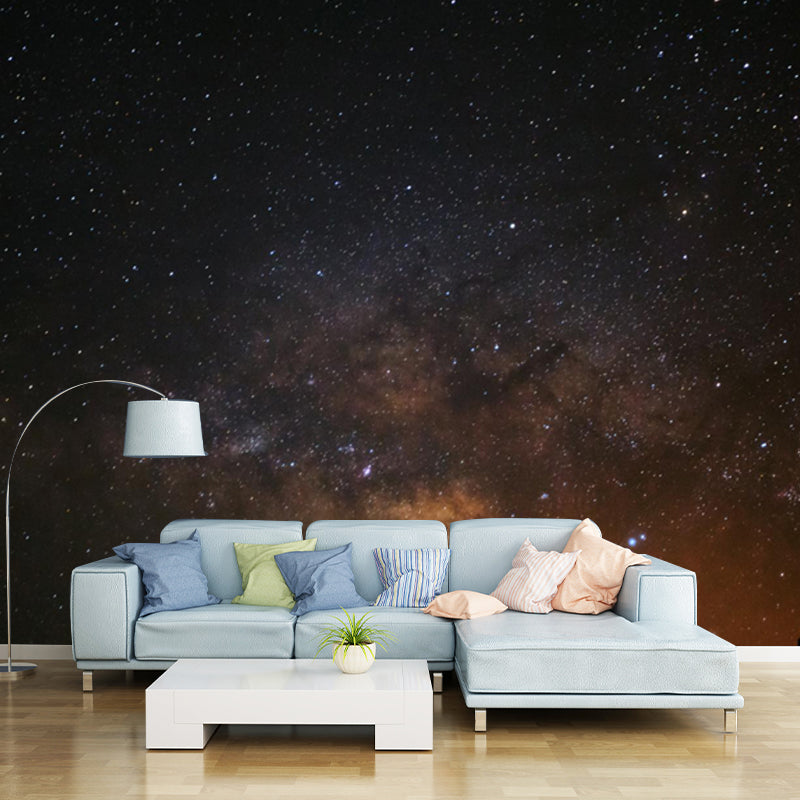 Photography Milky Way Wall Mural Washable Modern Bedroom Wall Covering in Dark Grey-Yellow