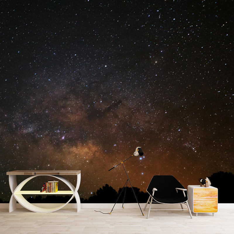 Photography Milky Way Wall Mural Washable Modern Bedroom Wall Covering in Dark Grey-Yellow