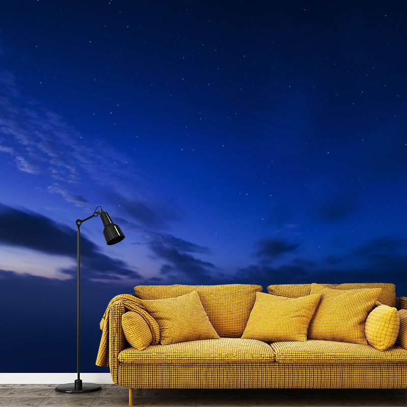 Star Sky Mural Wallpaper Blue-Black Modern Wall Covering for Living Room, Moisture Resistant