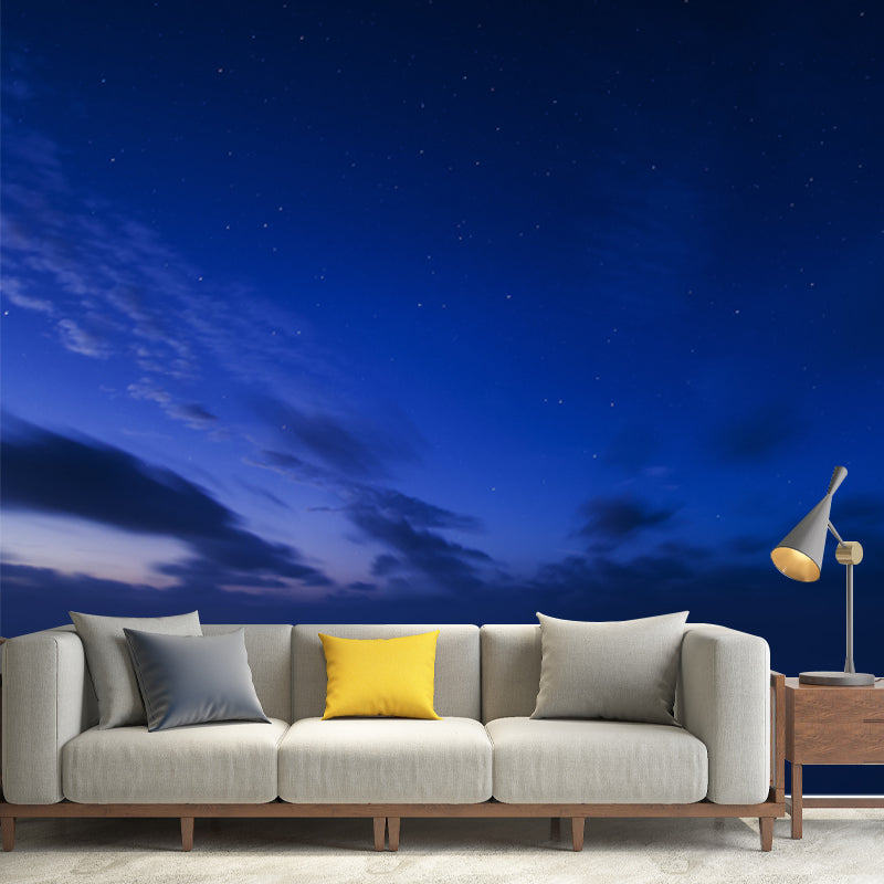 Star Sky Mural Wallpaper Blue-Black Modern Wall Covering for Living Room, Moisture Resistant