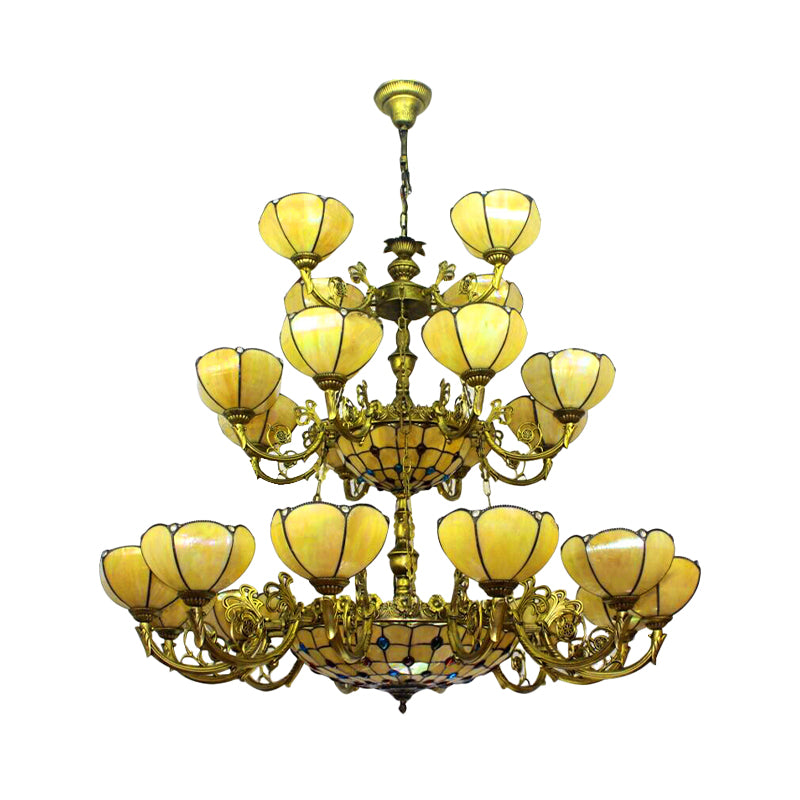 Glass Dome Shade Chandelier Villa Hotel Tiffany Antique Antique Hanging Light in Yellow
