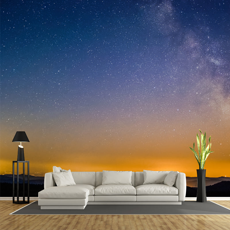 Blue-Yellow Nightfall Stars Mural Moisture Resistant Wall Covering for Living Room