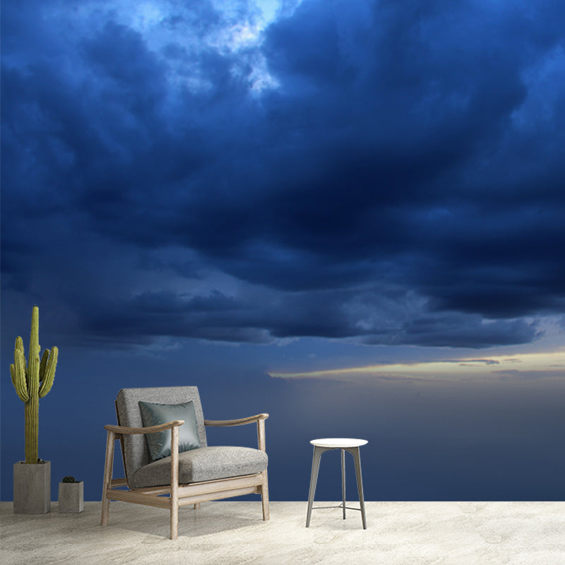 Blue Cloudy Sky Wallpaper Mural Washable Modern Bedroom Wall Art, Custom Printed