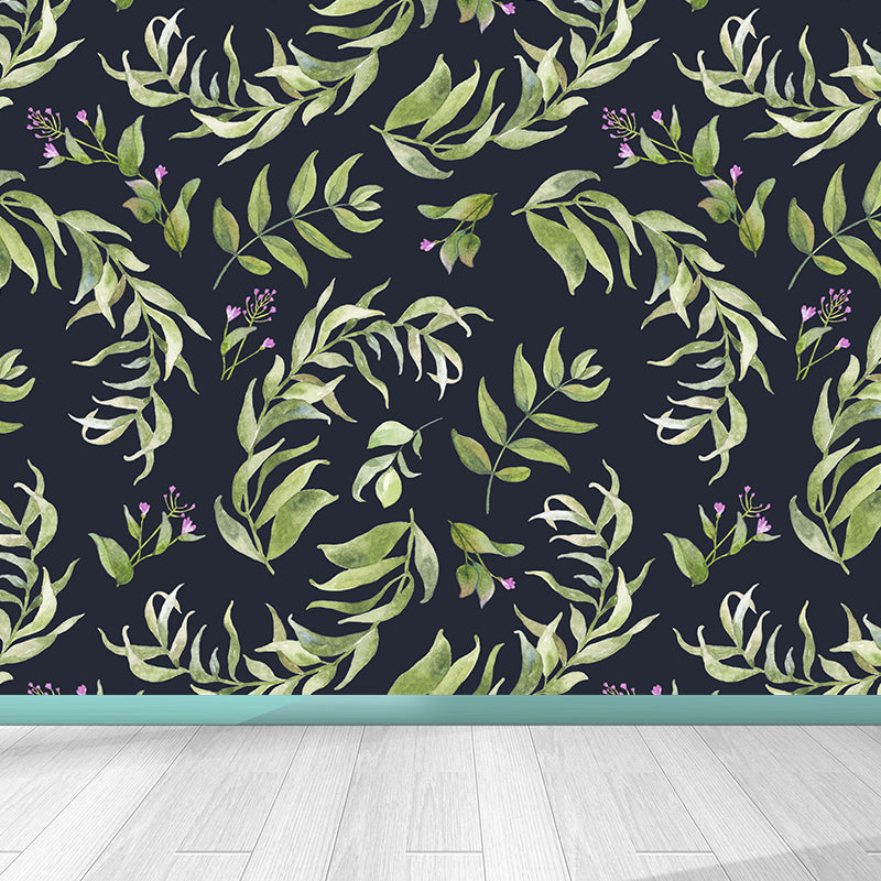 Contemporary Girls Mural Wallpaper Floral Design Light Color Wall Covering, Custom