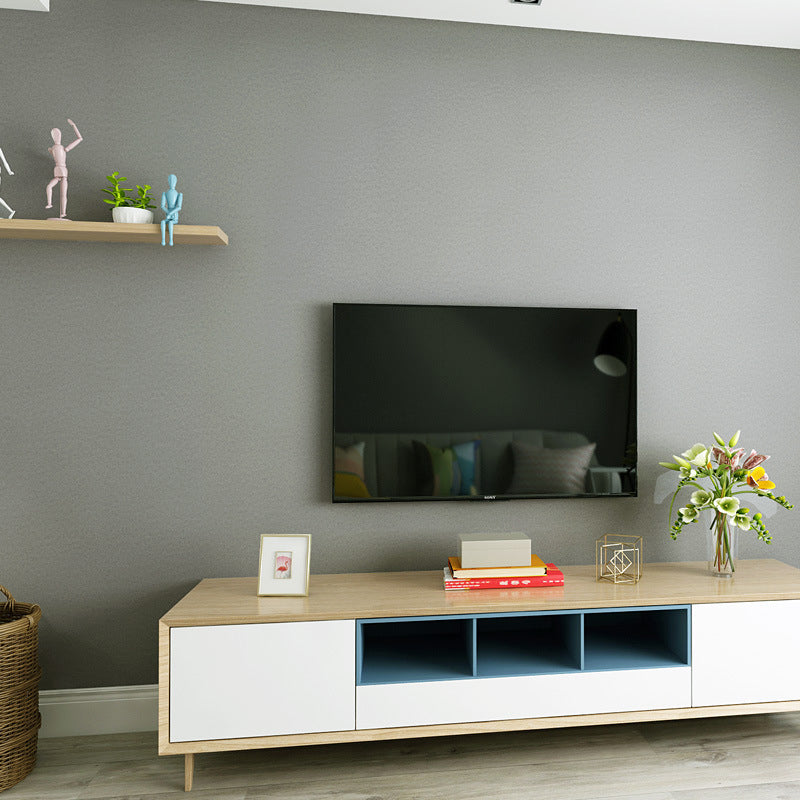 Stain-Resistant Non-Pasted Pure Color Non-Woven Wallpaper in Industrial Grey