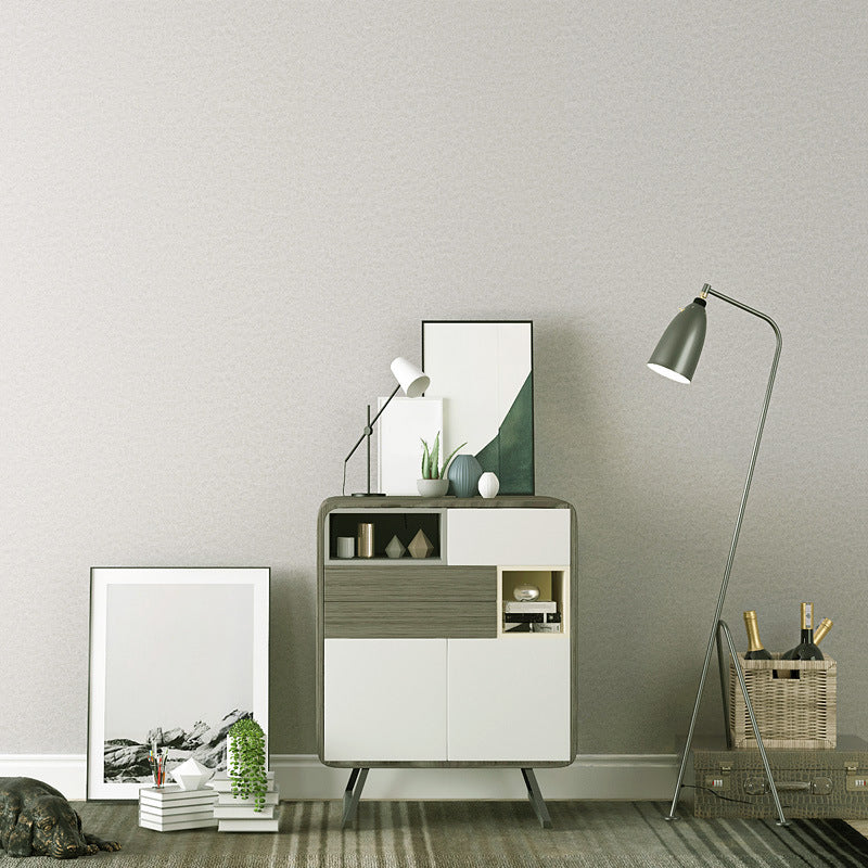 Stain-Resistant Non-Pasted Pure Color Non-Woven Wallpaper in Industrial Grey