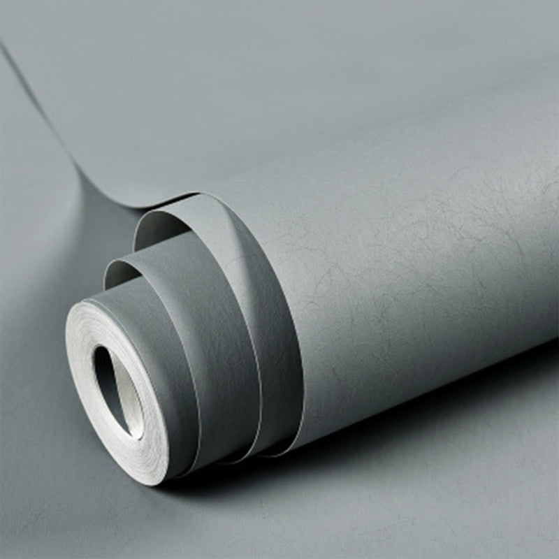 Stain-Resistant Non-Pasted Pure Color Non-Woven Wallpaper in Industrial Grey