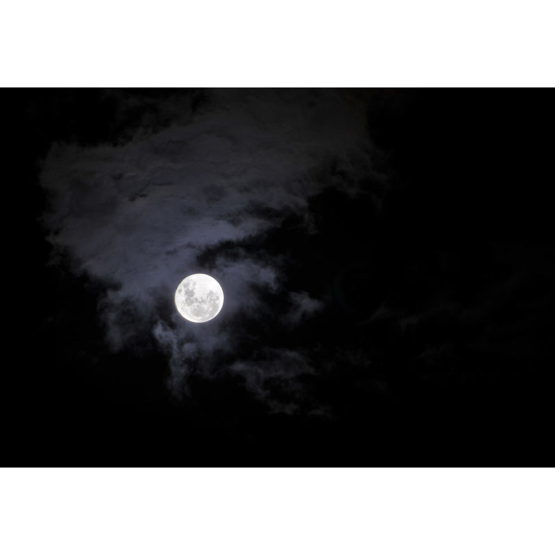 Moon on Misty Sky Mural Decal in Black-White Modern Art Wall Covering for Accent Wall
