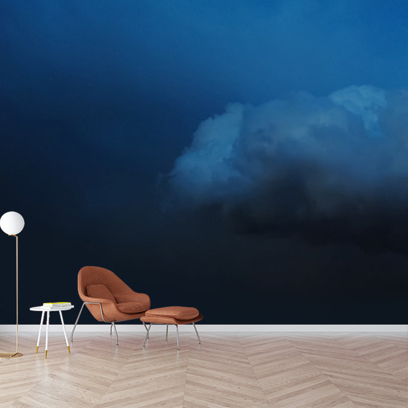 Night Sky Cloud Mural Wallpaper Blue Contemporary Wall Art for Bedroom, Custom Size
