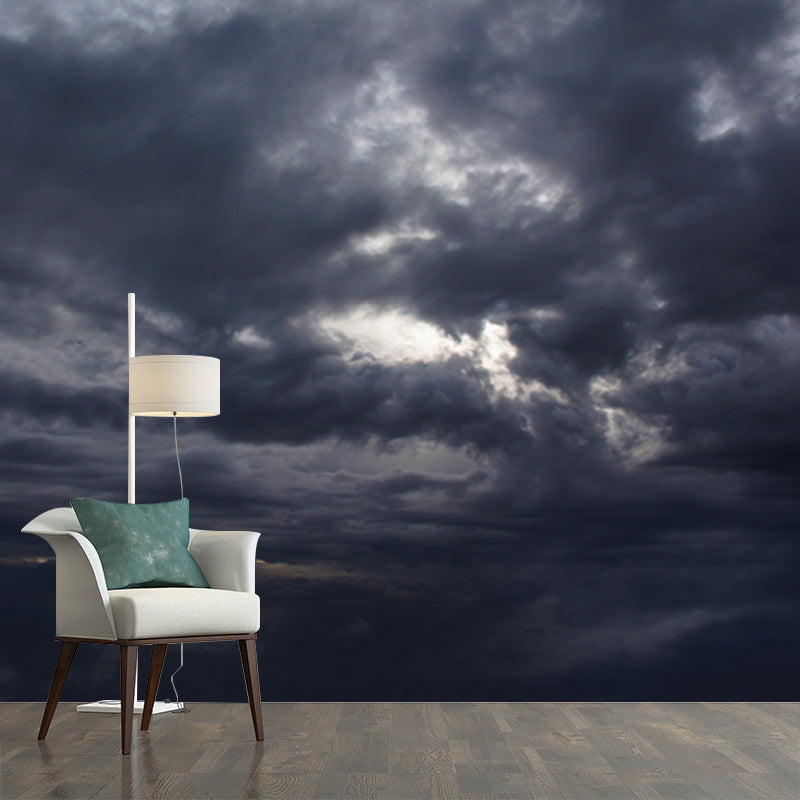 Grey Storm Clouds Wall Mural Decal Moisture Resistant Wall Covering for Accent Wall