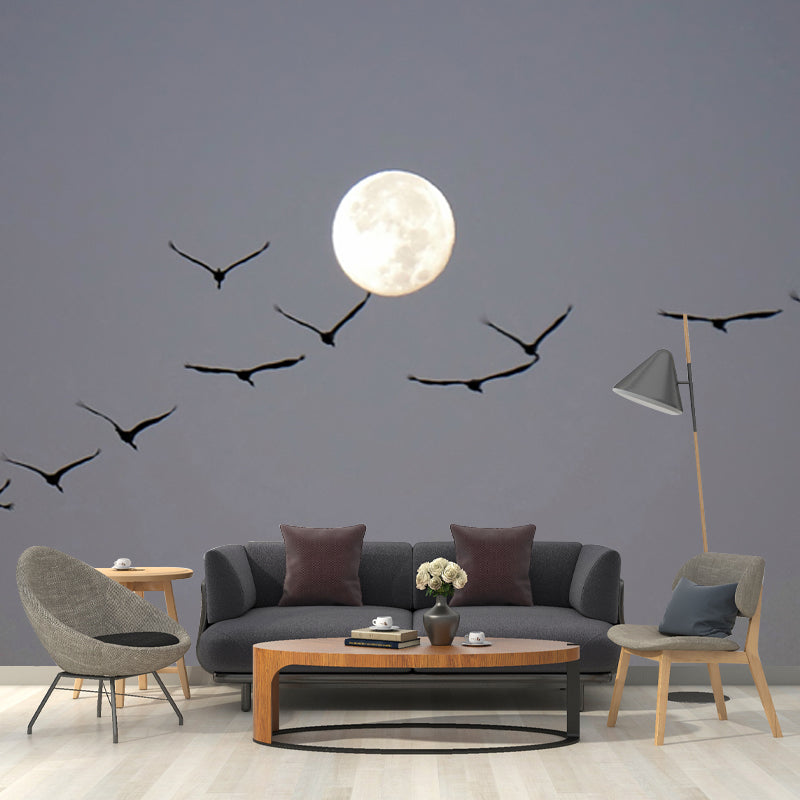 Full Moon and Gulls Mural Modern Waterproof Living Room Wall Art, Made to Measure
