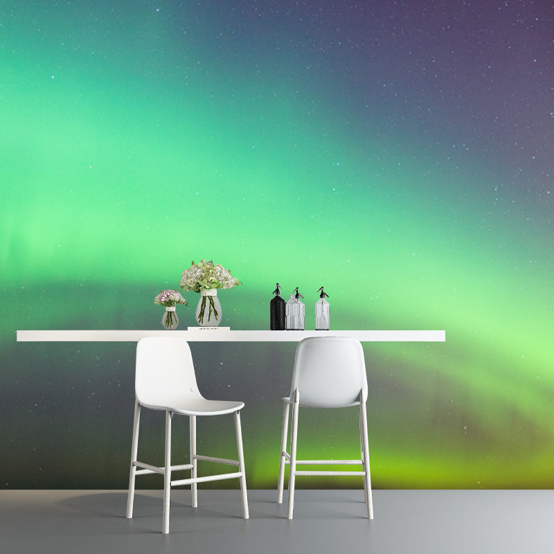 Modern Aurora Across Lake Mural Green and Yellow Indoor Wall Decor, Made to Measure