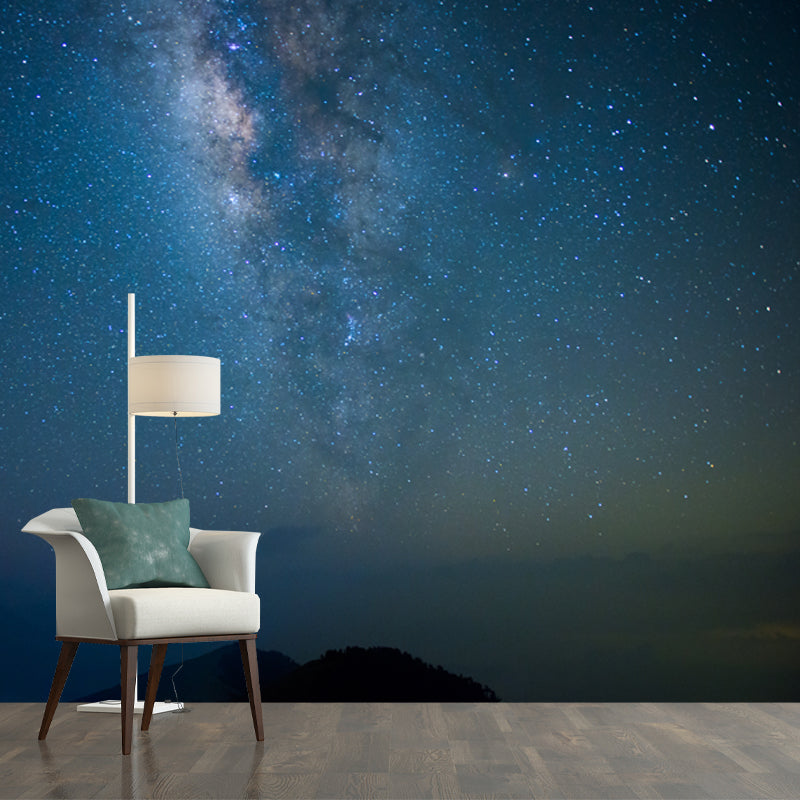 Modernist Milky Way Mural Wallpaper Blue Mountain Peak Night Wall Art for Ceiling