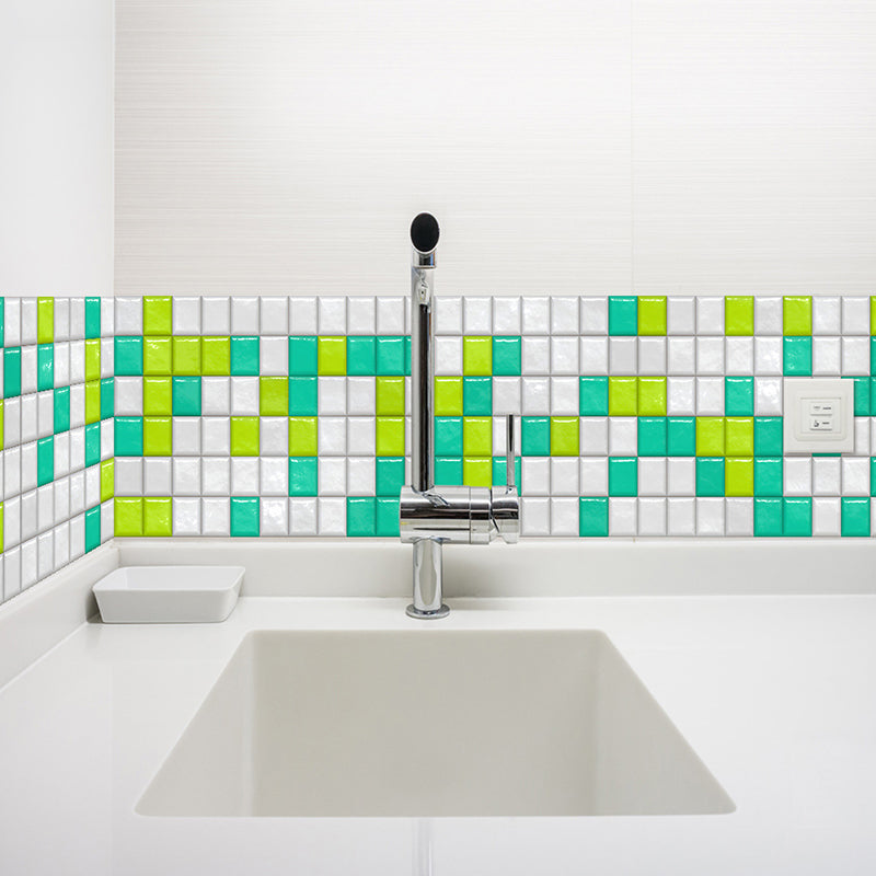 Mosaic Tile Wallpaper Border Boho Bright Architecture Peel Wall Art in Green and White, 5.2-sq ft