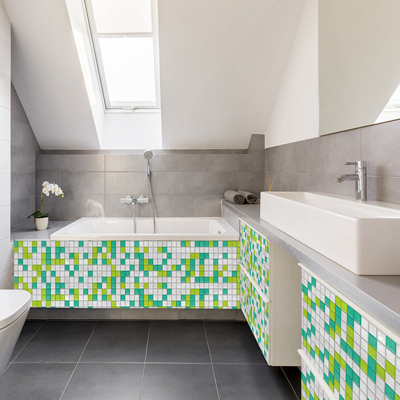 Mosaic Tile Wallpaper Border Boho Bright Architecture Peel Wall Art in Green and White, 5.2-sq ft