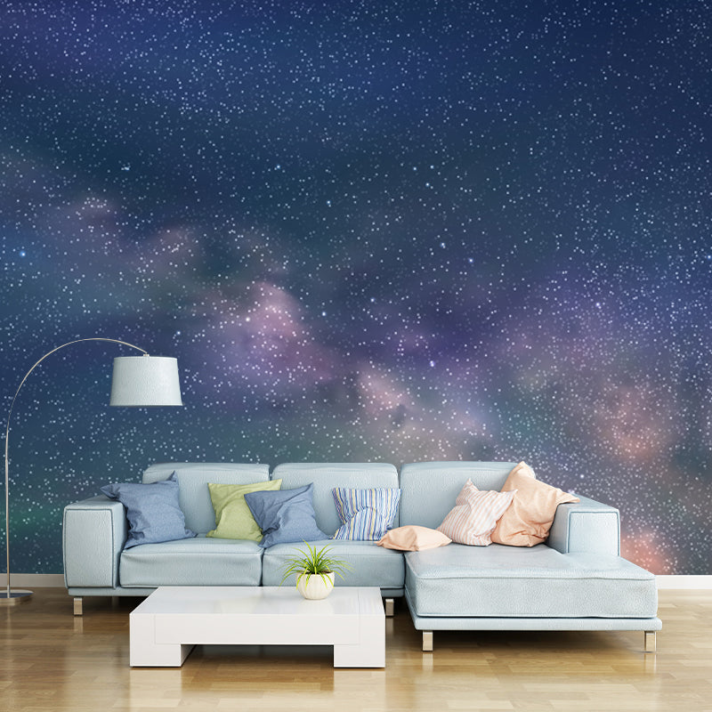 Aqua Galaxy and Stars Mural Decal Moisture Resistant Modern Living Room Wall Art