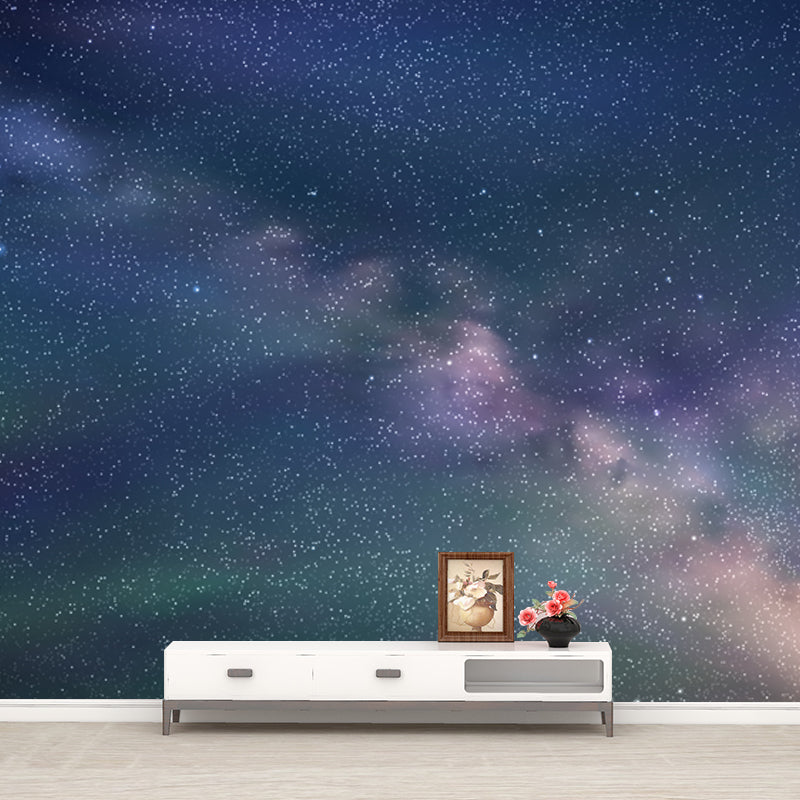 Aqua Galaxy and Stars Mural Decal Moisture Resistant Modern Living Room Wall Art