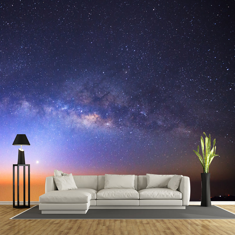 Washable Galaxy Moon Night Mural Decal Contemporary Non-Woven Wall Covering, Custom Print