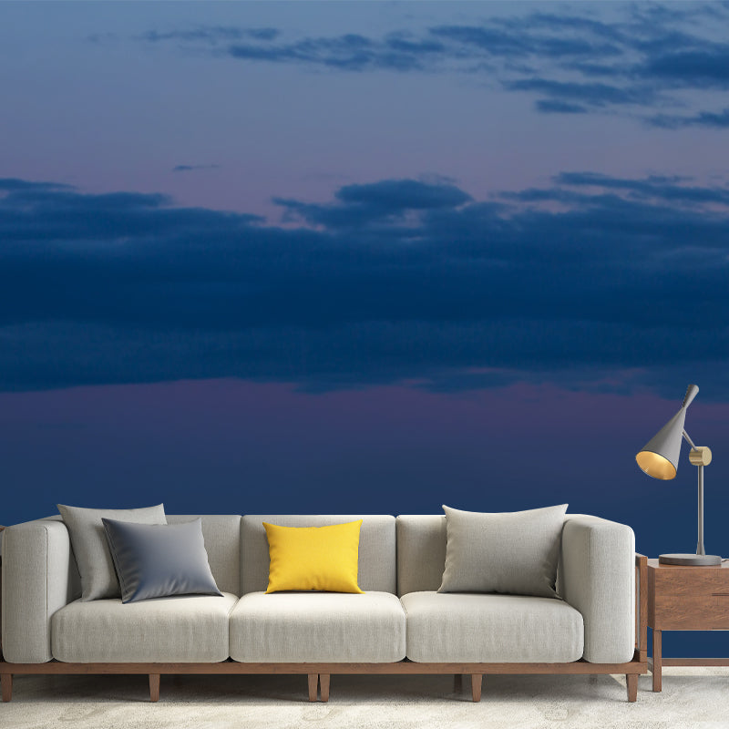 Blue Lake at Night Mural Moon Behind the Cloud Modern Washable Wall Decor Above Bed