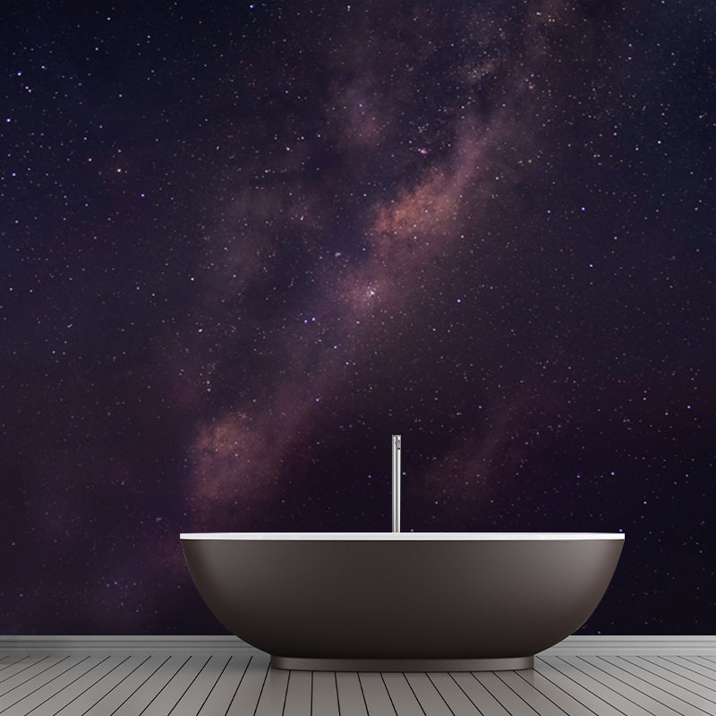 Star and Distant Galaxy Mural in Purple-Black Modern Style Wall Art for Living Room