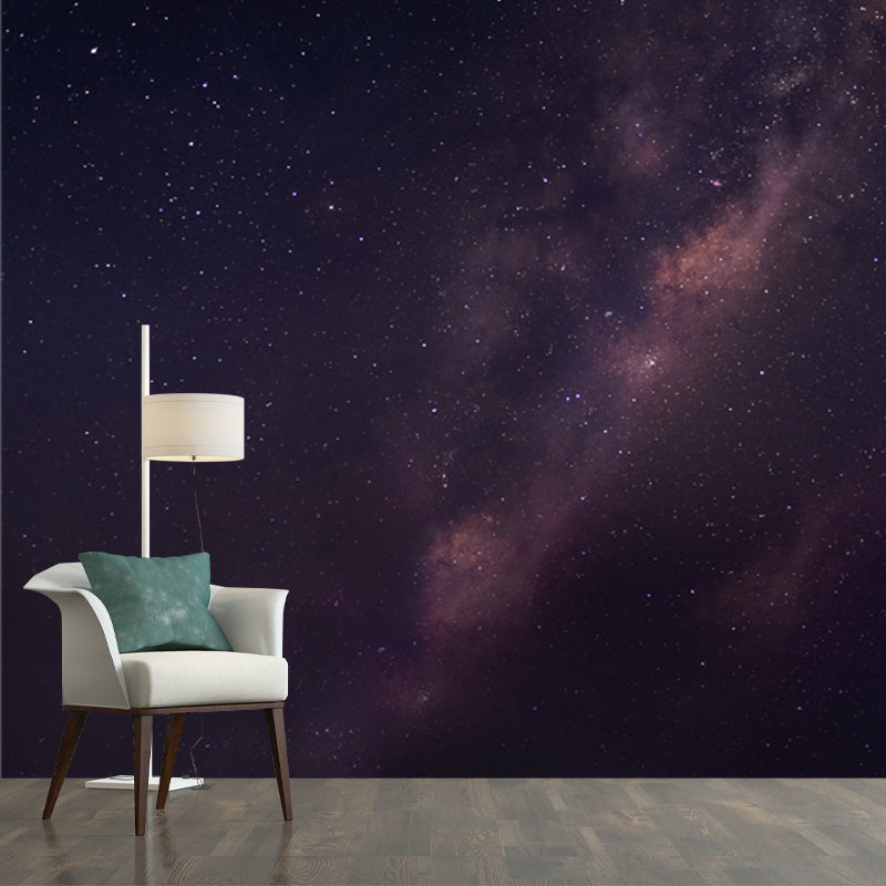 Star and Distant Galaxy Mural in Purple-Black Modern Style Wall Art for Living Room