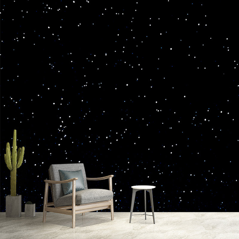 Whole Night Sky Star Mural Wallpaper Waterproof Modernist Bedroom Wall Art in Black