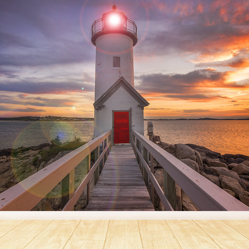 Stain-Proof Beacon Wall Mural Non-Woven Textured Nautical Wall Decor for Guest Room