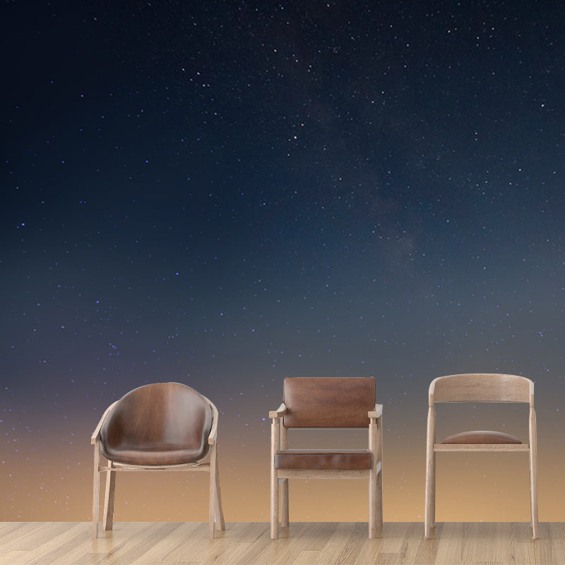 Non-Woven Waterproof Mural Modern Night Stars Printed Wall Covering in Blue-Yellow