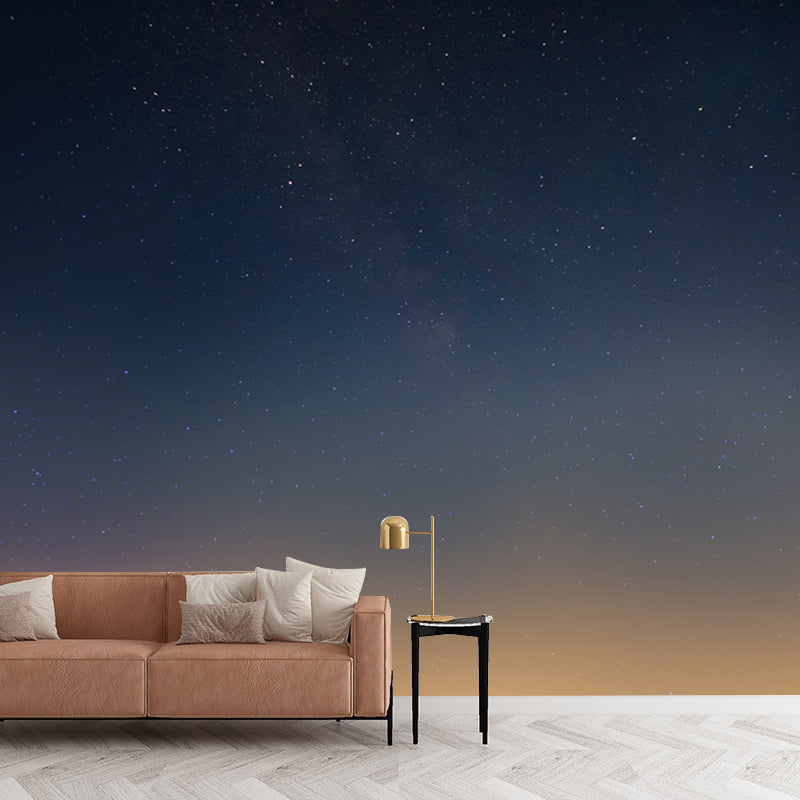 Non-Woven Waterproof Mural Modern Night Stars Printed Wall Covering in Blue-Yellow