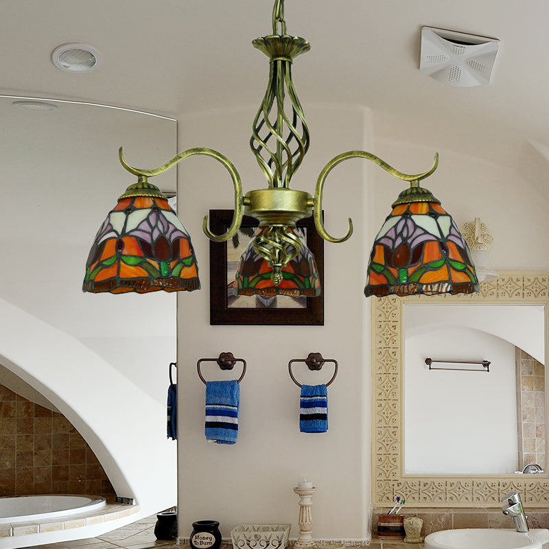 Dome Restaurant Hanglamp met bloem glas in lood 3 lichten Tiffany rustieke kroonluchter in oranje