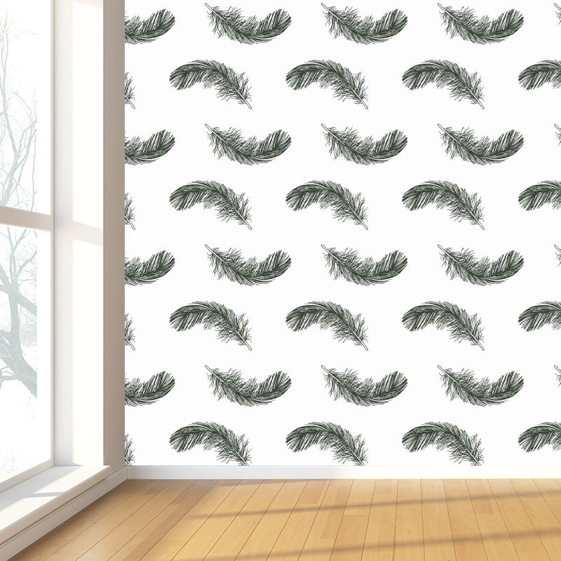 Feather Print Mural Decal Contemporary Non-Woven Textured Wall Covering in Soft Color