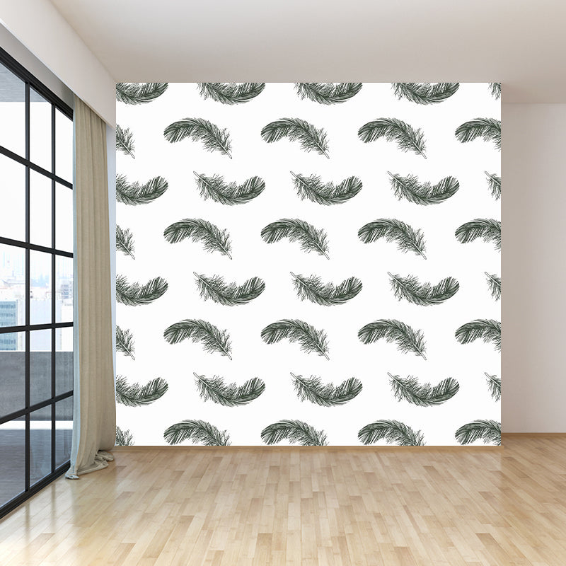 Feather Print Mural Decal Contemporary Non-Woven Textured Wall Covering in Soft Color