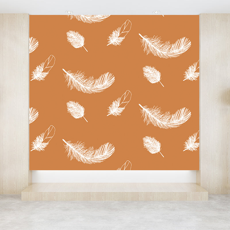 Feather Print Mural Decal Contemporary Non-Woven Textured Wall Covering in Soft Color