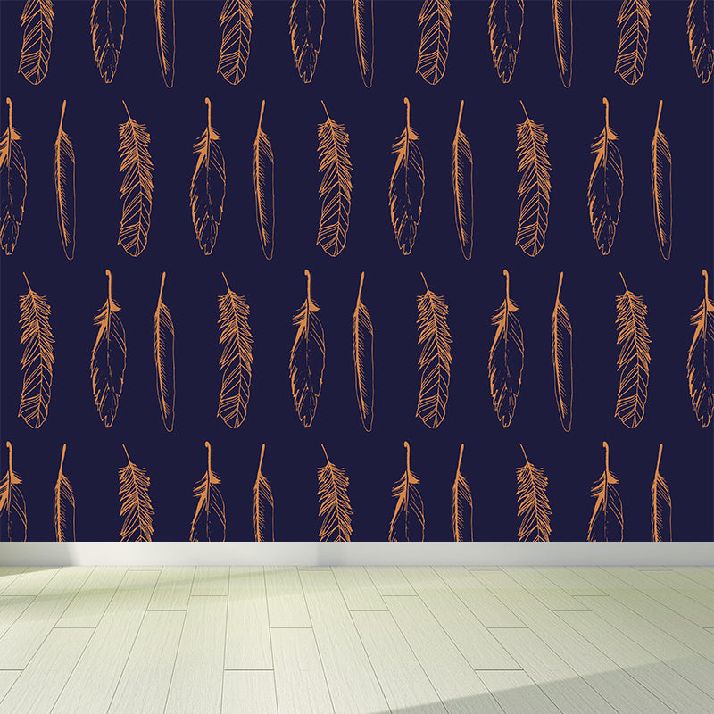 Feather Print Mural Decal Contemporary Non-Woven Textured Wall Covering in Soft Color