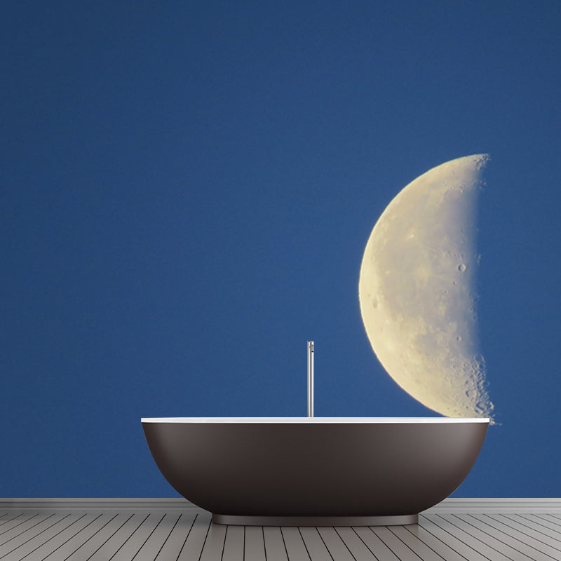 Minimalistic Half-Moon Mural in Blue Living Room Wall Decor, Custom Size Available