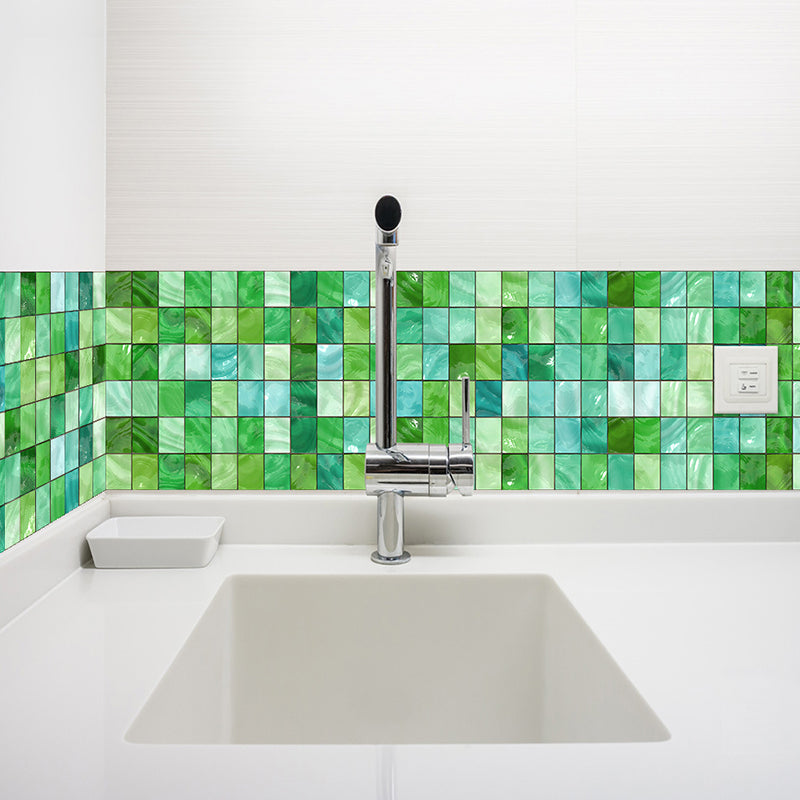 PVC Green Wallpaper Border Bohemian Mosaic Tile Self-Sticking Wall Decor, 7.9' L x 8" W