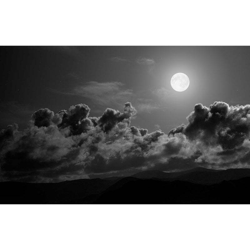 Grey-Black Modern Wallpaper Mural Huge Full Moon Above Cloud Sea Wall Covering for Home