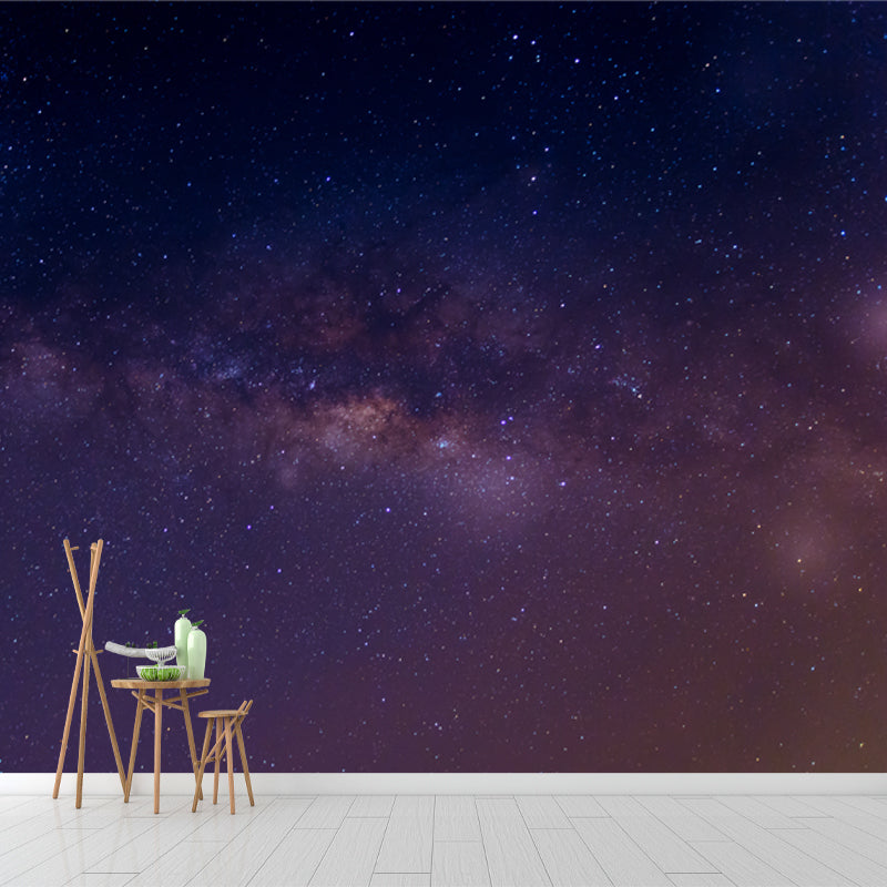 Modern Galaxies Wallpaper Mural Non-Woven Washable Purple-Blue Wall Decor for Bedroom