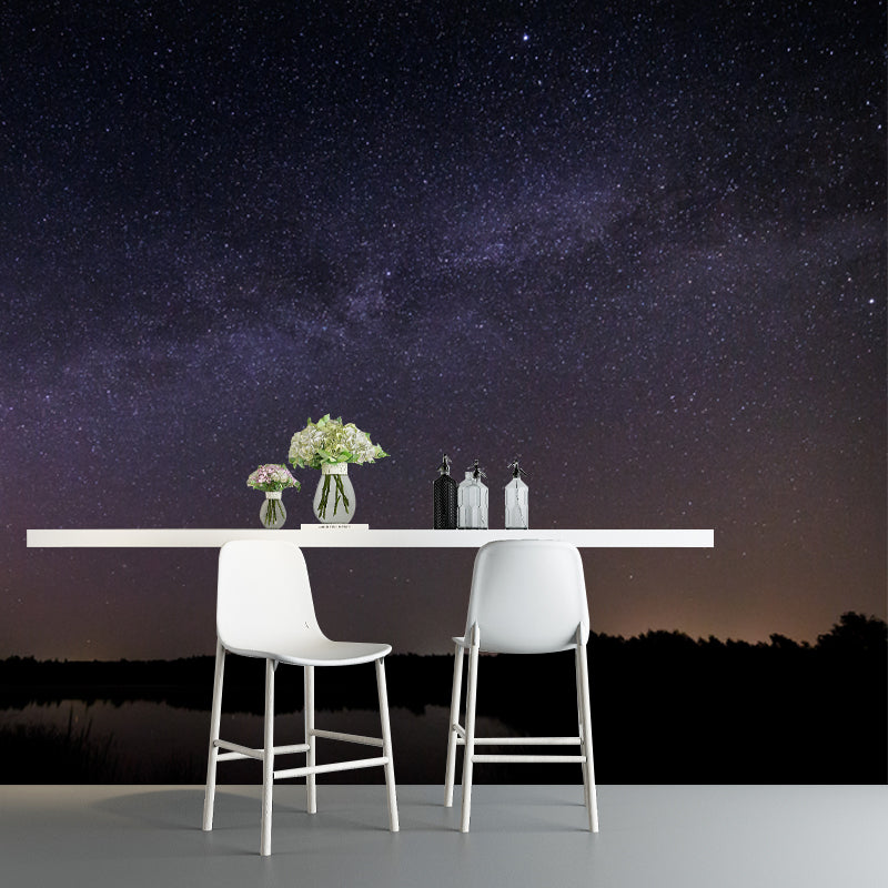 Serenity Night Lake Landscape Mural for Bedroom Starry Sky Wall Decor, Optional Size