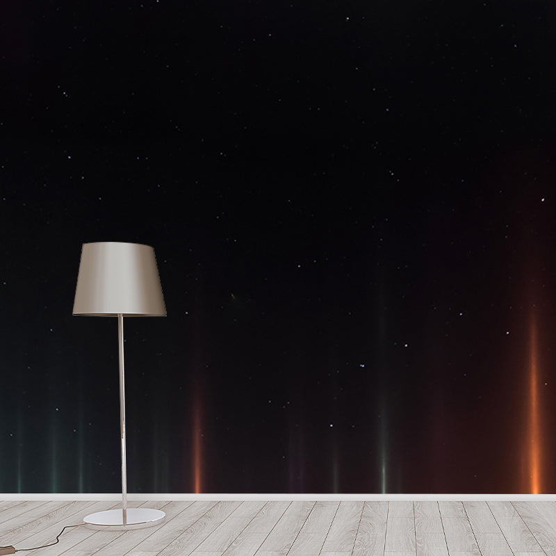 Rays of Aurora Borealis Mural Wallpaper Modern Art Smooth Wall Covering in Black